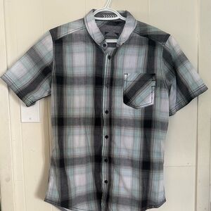 Burnside Black, Blue and Gray Plaid Button Down Shirt